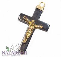 Beautiful Hematite Black Stone Crucifix Cross with Jesus Christ Holy Land 1.3