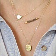 New Women Triangle Multilayer Sequins Gold Pendant Chain Statement Bib Necklace