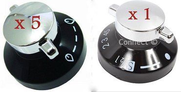 bartyspares Six Genuine Stoves Oven Gas Control Knob Hob Cooker Switch Silver Black Chrome 5 X 081880326 &amp; 1 X...