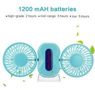 Xman&reg;Couples Mini Fan Dual Head Portable USB Rechargeable Personal Fan Quiet Operation Desktop Fan with LED Light... N9