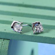 Plated silver Zircon Crystal Dolphin Ear Stud Earrings GF Birthday Gifts elegant N3