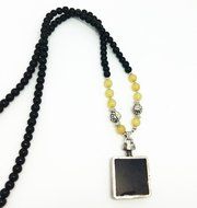QTMY Perfume Bottle Black Beads Choker Necklace Chain Bohemian Jewelry with Pretty Pendant for Women Teen Girls N4