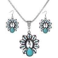 MENGDA Jewelry Peacock Turquoises Pendant Earrings Necklace Set for Womens Girls N2