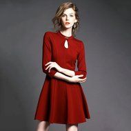 Spritech(TM) Women Fashion Long Sleeve Slim Back Lace Hollow-out Autumn Dress with Sweet Bowknot for Wedding Party... N4