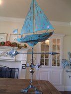 LARGE Handcrafted 3D 3- Dimensional SAIL BOAT Weathervane Copper Patina Finish N3