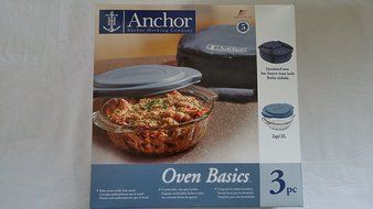 3 PC Anchor Hocking Casserole Dish With Lid And Insulated Tote Carrier, 2 Quart