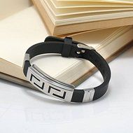 Men's Black Punk Rubber Stainless Steel Wristband Clasp Cuff Bangle Bracelet New N4