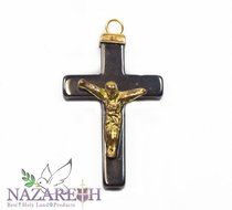 Beautiful Hematite Black Stone Crucifix Cross with Jesus Christ Holy Land 1.3 N2