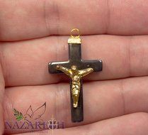 Beautiful Hematite Black Stone Crucifix Cross with Jesus Christ Holy Land 1.3 N3