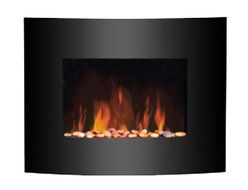 Kingavon BB-CH607 Curved Screen Wall Mounted Fireplace with Pebbles - Black