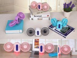 BearsFire 350 Degree Rotation Mini Handheld Portable Couples Fan,Quiet Operation Desktop Fan with LED Light Dual... N17