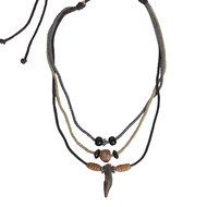 Men Pendant Bead Hemp Braid Surfer Choker Necklace Stylish Tribal (Triple-#225) N3