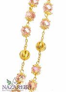 High Quality St. Benedict Gold Plated with Light Pink Crystal Miraculous Rosary N2