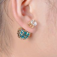 1Pair Women Double Sides Hollow Gold Plated Crystal Ball Ear Studs Earrings