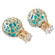 1Pair Women Double Sides Hollow Gold Plated Crystal Ball Ear Studs Earrings N3