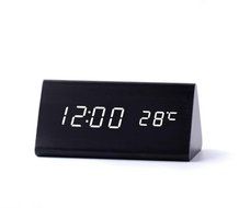 Digital Wood Clock Sound Activated LED Alarm Clock Multi-function Display with Temperature and Humidity (Black-white) N5