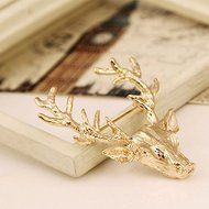 1x Gold Elk Milu Head Horn Red Deer Hunting Collar Neck Tips Brooch Pin Scottish N3