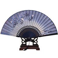 ROSENICE Hand Held Fans Folding Fan Bamboo Hand Fan with Tassel (Blue+Black) N2