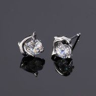 Plated silver Zircon Crystal Dolphin Ear Stud Earrings GF Birthday Gifts elegant N4