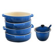 Le Creuset Marseille Blue Stoneware 4 Piece Tapas Dish Set with Condiment Pot