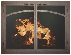 Ironhaus Fireplace Glass Door with Gate Mesh with 2 1/2" Frame In Textured Copper Finish, Arch Panels Design,... N2