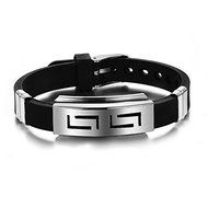 Men's Black Punk Rubber Stainless Steel Wristband Clasp Cuff Bangle Bracelet New N7