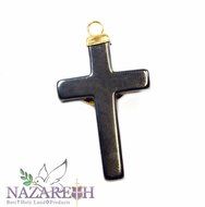 Beautiful Hematite Black Stone Crucifix Cross with Jesus Christ Holy Land 1.3 N4
