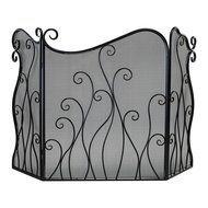Iron Swirls Fireplace Screen 3 Panel Bronze Folding