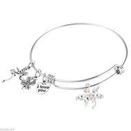1PC BD Silver Tone Women Girl Expandable Bangle Bracelet Jewelry Gift 20cm