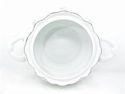 Bavaria Casserole Bowl with Lid,white,blue Flowers,silver Trim,side Handles N2