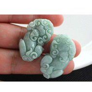 Chinese Culture /Green Jade / Lucky God Green Rune Carving Pendant (Set4) N6