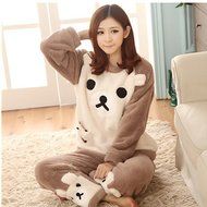 KAKA(TM) Womens Girls' Warm Lovely Winter Home Soft Cartoon Flannel Pajamas Sets Pink Flower XL N6