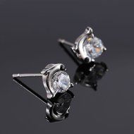 Plated silver Zircon Crystal Dolphin Ear Stud Earrings GF Birthday Gifts elegant N5