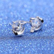 Plated silver Zircon Crystal Dolphin Ear Stud Earrings GF Birthday Gifts elegant N6