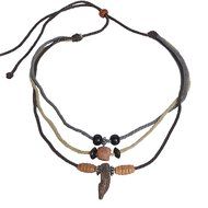 Men Pendant Bead Hemp Braid Surfer Choker Necklace Stylish Tribal (Triple-#225) N9