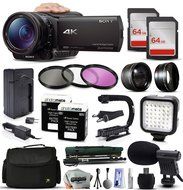 Sony FDR-AX100 4K Ultra HD Handycam Camcorder Video Camera + 128GB Memory + Travel Charger + 3 Filters + 2 Batteries...
