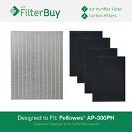 1 Fellowes HEPA Air Purifier Filter &amp; 4 Carbon Filters. Designed by FilterBuy to fit Fellowes AP-300PH and replace...