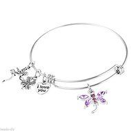 1PC BD Silver Tone Women Girl Expandable Bangle Bracelet Jewelry Gift 20cm N2