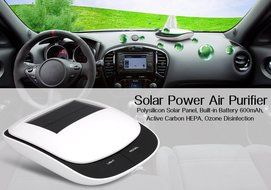 Solar Power Air Purifier - Polysilicon Solar Panel, Built-in Battery 600mAh, Active Carbon HEPA, Ozone Disinfection N3