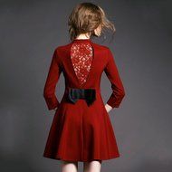 Spritech(TM) Women Fashion Long Sleeve Slim Back Lace Hollow-out Autumn Dress with Sweet Bowknot for Wedding Party... N6