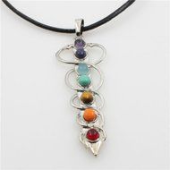 Natural Gemstones Healing Reiki 7 Chakra Moon Cross Charm Beads Pendant Necklace N6