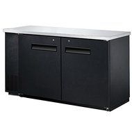 60&quot; Commercial 2 Door Back Bar Beer Bottle Beverage Can Cooler Refrigerator, Black, with Stainless Steel Top