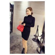 Spritech(TM) Fashion Women Basic Slim Turtleneck Knit Stretchable Long Sleeve Slim Fit Sweater Dress Red N4