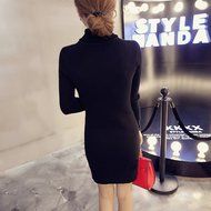 Spritech(TM) Fashion Women Basic Slim Turtleneck Knit Stretchable Long Sleeve Slim Fit Sweater Dress Red N5