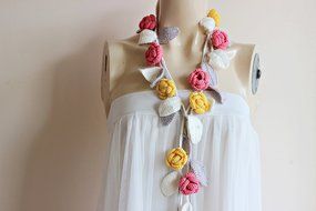 Rose Scarf- Rose Crochet Scarf-Rose Scarf-Necklace Lariat Scarf- Pink,Canary,Ivory,Taupe Scarf- Christmas Gift...