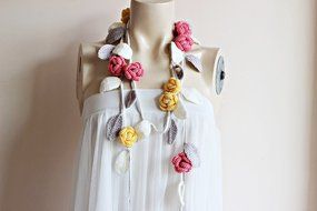 Rose Scarf- Rose Crochet Scarf-Rose Scarf-Necklace Lariat Scarf- Pink,Canary,Ivory,Taupe Scarf- Christmas Gift... N2