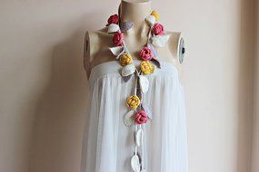 Rose Scarf- Rose Crochet Scarf-Rose Scarf-Necklace Lariat Scarf- Pink,Canary,Ivory,Taupe Scarf- Christmas Gift... N3