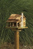 Amish Country Rustic Handmade Log Cabin Bird Feeder with Rock Chimney, Base 20" Wide X 14" Deep X 18" to Top of...