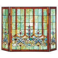 Stained Glass Hearts Decorative Three Panel Fireplace Screen