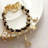 Charm Girl's Crystal Rhinestone Gold/Silver Plated Chain Bangle Bracelet Jewelry N5
